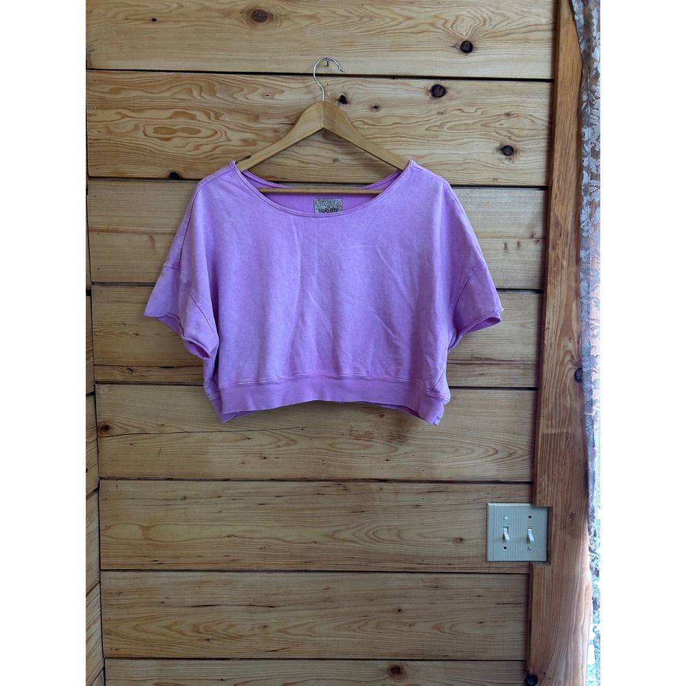 Harlow Womens Cropped‎ Short Sleeve Sweatshirt Purple Cotton French Terry Large